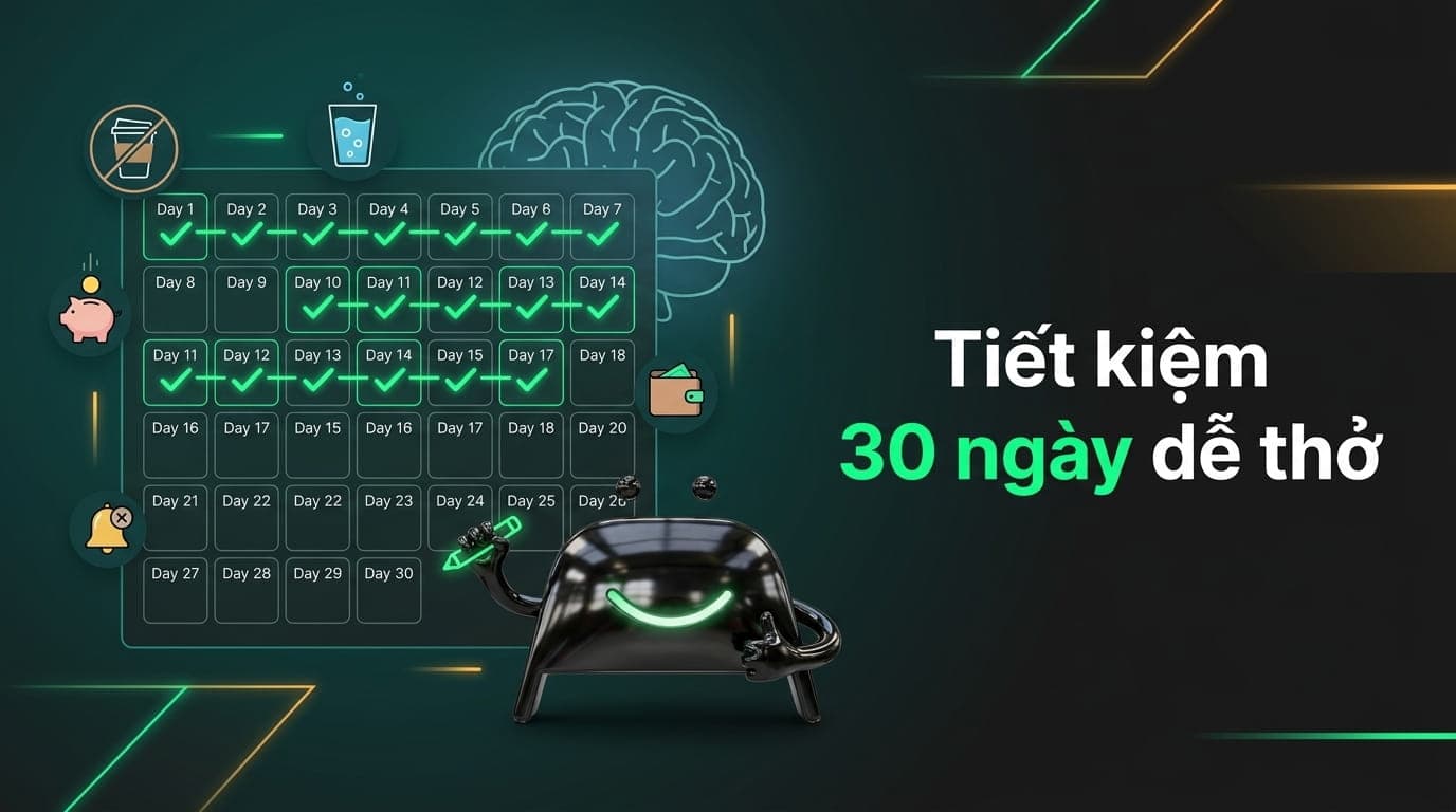 Theo dõi thói quen tiết kiệm 30 ngày — checklist và biểu tượng thói quen (minh hoạ editorial)