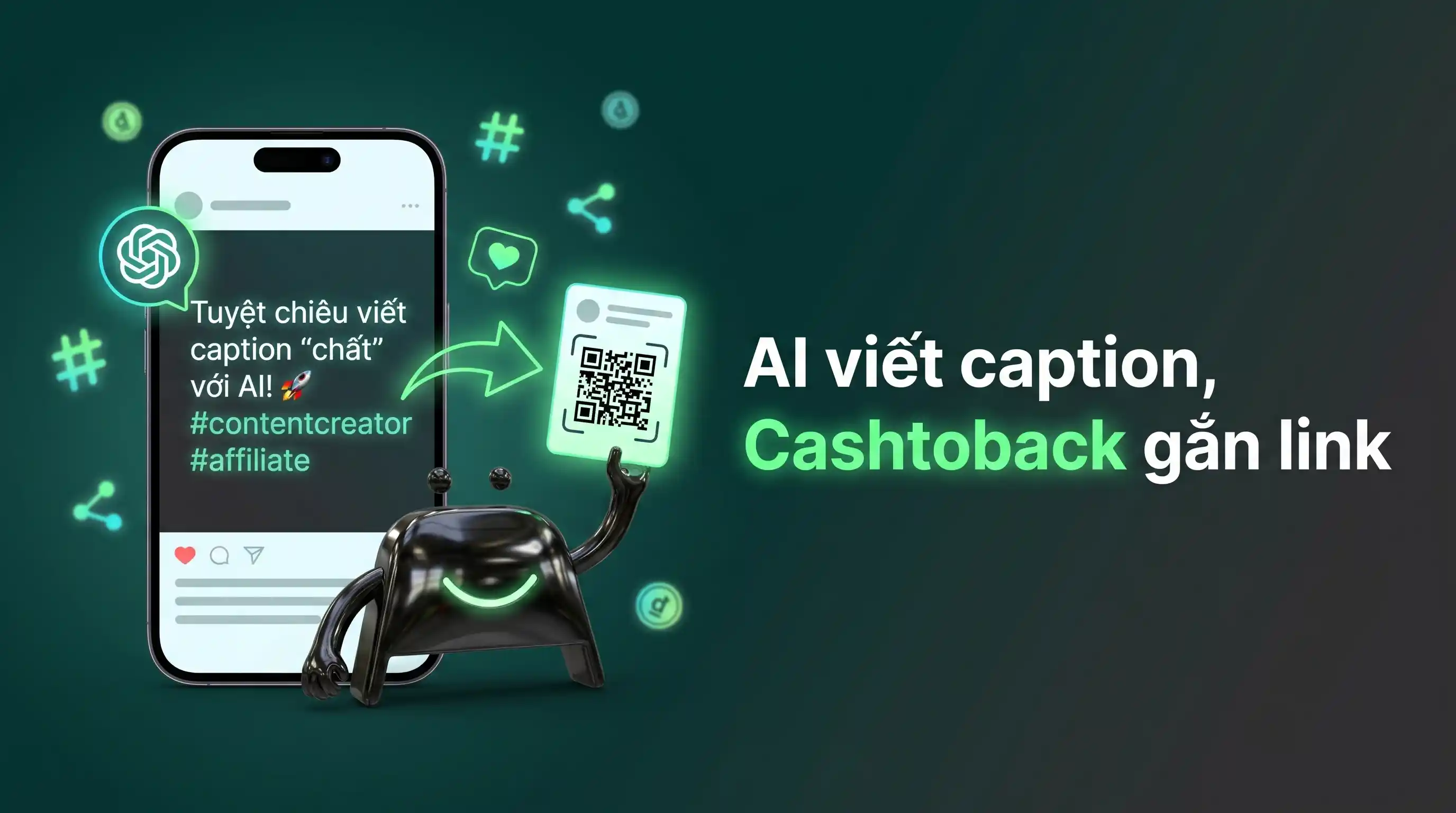 Creator dùng AI và CashToBack để chia sẻ link affiliate Shopee