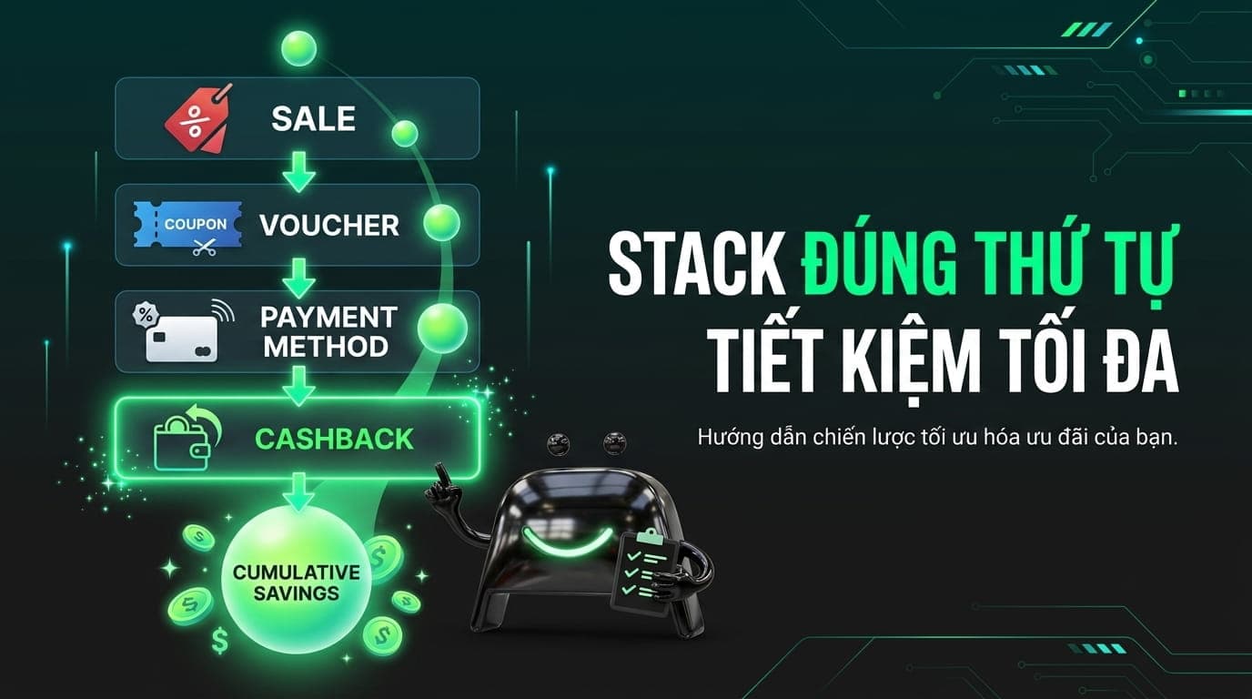 Sơ đồ stack đúng thứ tự — sale, voucher, thanh toán, CashToBack và tiết kiệm tích luỹ