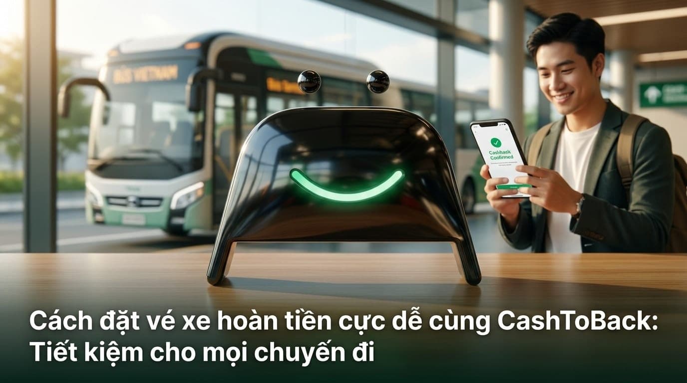 Người dùng đang đặt vé xe trên điện thoại thông minh để được hoàn tiền về ví CashToBack tại Việt Nam
