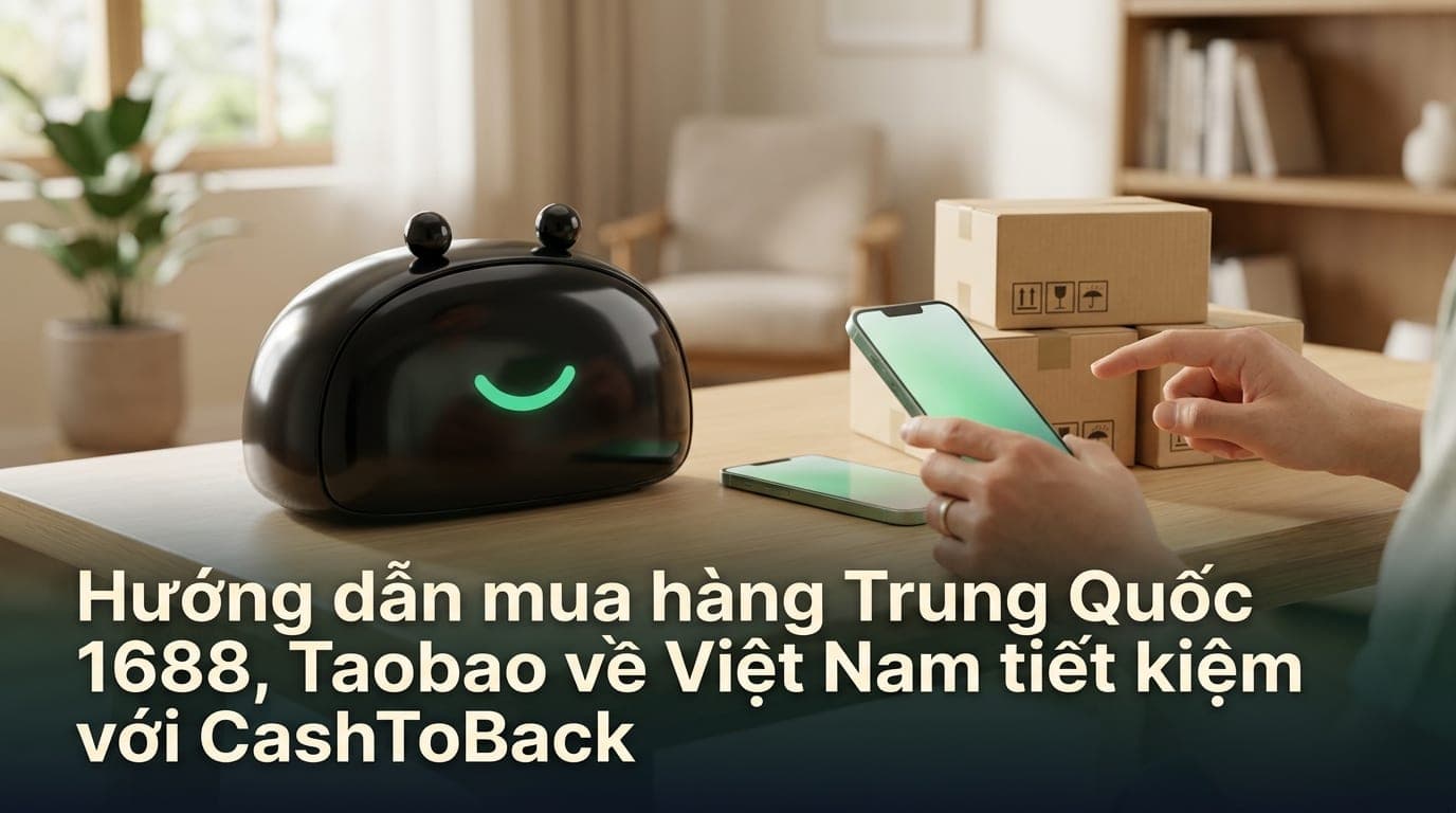 Người dùng Việt Nam nhận hàng từ 1688 và Taobao, vui vẻ kiểm tra ví hoàn tiền trong app CashToBack trên điện thoại
