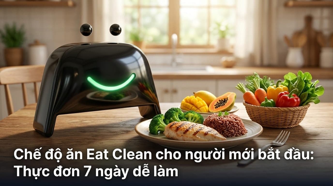 Mâm cơm Eat Clean với thực phẩm tươi sạch tại Việt Nam, rau củ quả đa dạng, phong cách sống lành mạnh cho người mới bắt đầu.