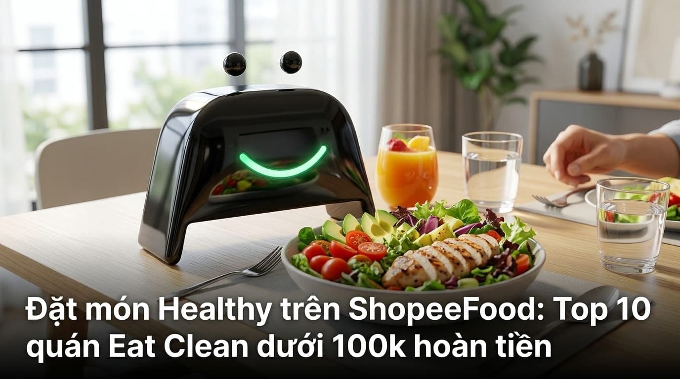 Người trẻ đang thưởng thức salad healthy tươi ngon tại nhà, bên cạnh là điện thoại hiển thị ứng dụng CashToBack giúp tiết kiệm tiền ăn uống.