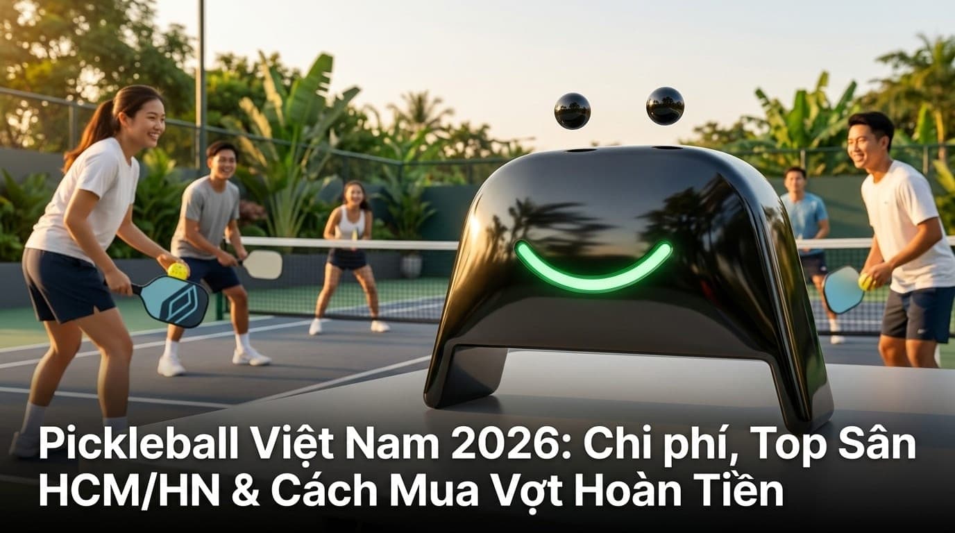 Người trẻ chơi Pickleball tại sân thể thao ngoài trời hiện đại ở Việt Nam, phong cách năng động, màu sắc tươi sáng