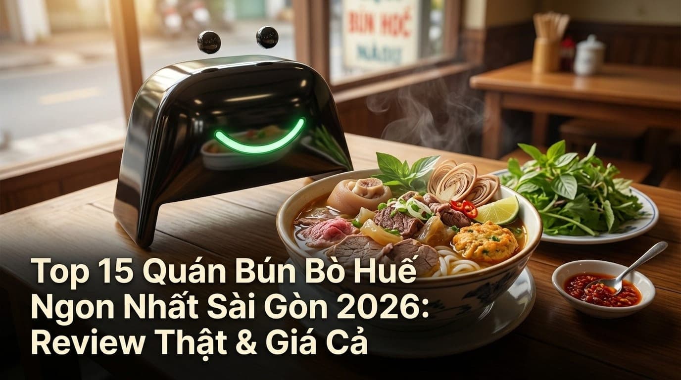Tô bún bò Huế nóng hổi với đầy đủ topping thịt bò, chả cua, móng giò tại một quán ăn truyền thống ở Sài Gòn