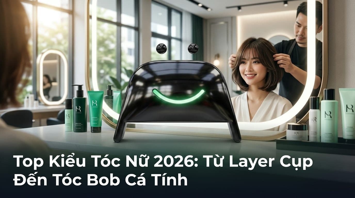 Cô gái trẻ với mái tóc layer thời thượng tại một salon làm đẹp cao cấp ở TP.HCM, phong cách hiện đại năm 2026