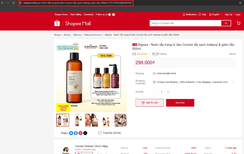 Copy đường dẫn sản phẩm từ thanh địa chỉ Shopee